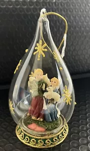Angels With Lamb, Glass Tear Drop Christmas Ornament, Vintage - Picture 1 of 6