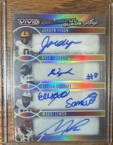 2025 Leaf Vivid Football Colorful Quad Autographs 3/3 Tyson Harbor Sarratt Lemon - Picture 1 of 2