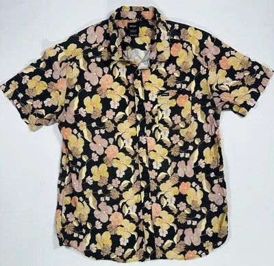 Camisa informal RVCA Para Hombres XL Floral Hawaiana Botón Negra Rosa Amarilla Manga Corta Foto 1 de 4