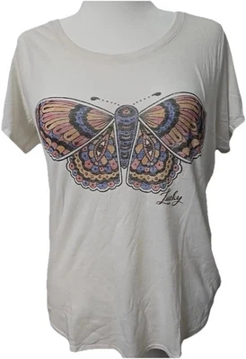 Camiseta para mujer LUCKY BRAND NUEVA CON ETIQUETAS Marshmallow Butterfly gráfica talla grande Foto 1 de 4