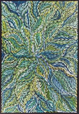 Romero Petyarre. Auténtico arte aborigen. Flor de ñame arbusto, tamaño; 90 cm x 60 cm Foto 1 de 4