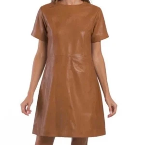 Vestido Bod & Christensen Fammy Marrón Coñac 100% Cuero Talla Grande XXL Bolsillos - Imagen 1 de 8