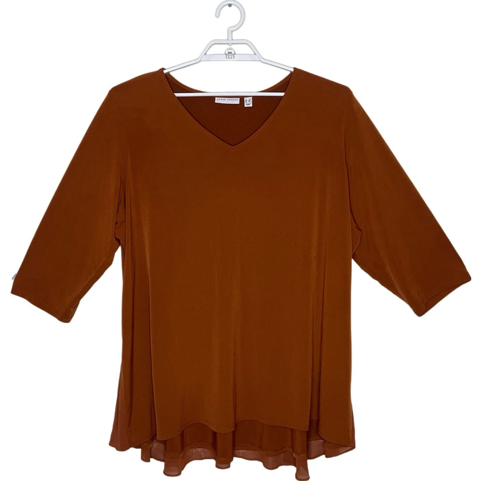 SUSAN GRAVER Blouse Women 3X Burnt Orange Liquid Knit Chiffon Flowy Tunic Boho - Image 1 of 4