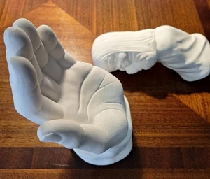 Vintage Keramik Kind in Gottes Händen 9,5" groß mit Mädchen in Palme bereit zu bemalen - Bild 1 von 21