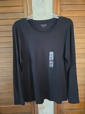NWT Studio Works Womens Casual  Cotton Blouse Top Sz Large Color Black Long Slv - Image 1 of 4