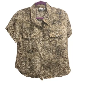 Chicos Womens Snake Print Silk Blend Short Sleeve Button Up Shirt Top XL Grunge - Picture 1 of 6
