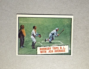 1961 Topps Baseball #404 Hornsby Tops NL With .424 Average Vintage EXMT+ - Picture 1 of 2