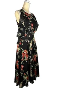 Alex Marie Women Dress A-Line Flare Size 16 Flowers Black Sleeveless Back Zip - Picture 1 of 17