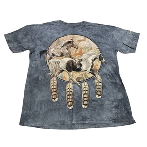 The Mountain Horses & Native Americans Dream Catcher Blue Tie Dye T-Shirt 2XL - Picture 1 of 10