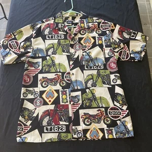 Camicia vintage anni 90 FERRUCHE moto STAMPA ALL OVER S/S BUTTON-UP LG spiaggia shirt - Foto 1 di 14