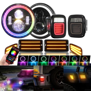 RGB 7" LED Headlight+Sequential LED Side Marker Led Tail Light For Jeep TJ 97-06 - Picture 1 of 12
