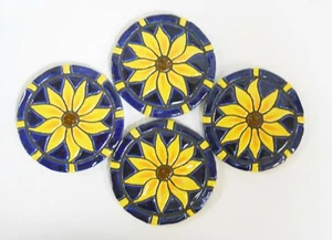 SUNFLOWER COASTERS Mosaic Ceramic Tile Handmade Trivet Cobalt Blue Set of 4 - Picture 1 of 4