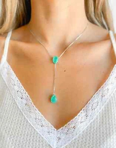 Lab Created Paraiba Tourmaline CZ Water Drop Design Necklace White Gold Filled - Picture 1 of 8