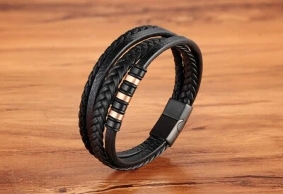 Pulseras Para Hombre Hombres Acero Inoxidable Brazalete Dije Cuero Pulsera Magnética Foto 1 de 4