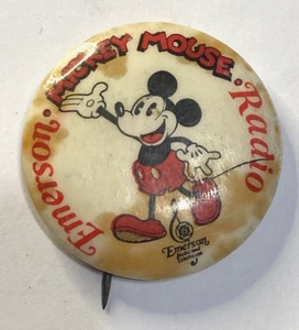 c1930 Mickey Mouse Radio Pinback - Emerson Sponsored Walt Disney Promo Button - Bild 1 von 5