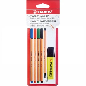 STABILO point 88 and BOSS ORIGINAL - Fineliner & Highlighter - Pack of 6 - Picture 1 of 10