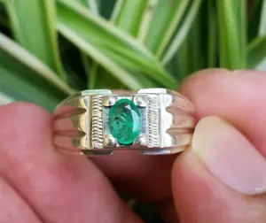 Natural Mined Earth Green Emerald Ring, 925 Sterling Silver Real Emerald Rings - Picture 1 of 2
