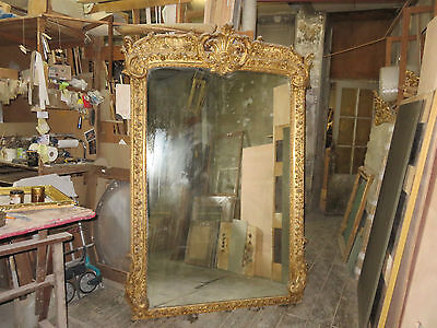 Très Grand Miroir (2,25 M), époque 19ème, En Bois Doré. • 4,300€
