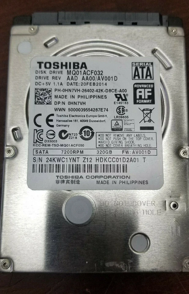 Dell HN7VH Toshiba HDKCC01D2A01 320GB 7200rpm SATA 2.5" Laptop Hard Drive - Image 1 of 1