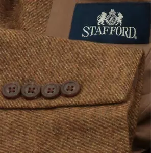 New Stafford Men's Brown Tweed Lambswool Elbow Patches Sport Coat Blazer Sz 42 S - Picture 1 of 9