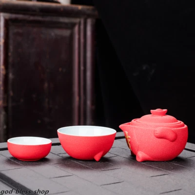 Travel Tea Set with Portable Tea Bag Porcelain Tea Pot + 2 Tea Cup Wealthy Cat - Image 1 of 4