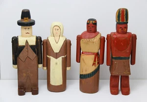  Wolf Creek Hand Carved Thanksgiving Pilgrims & Indians Native American Figures - Picture 1 of 5