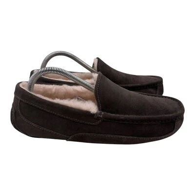 UGG Ascot 拖鞋男式 7 码灰色麂皮绒皮革剪绒衬里懒人鞋 — 第 1/4 张图片