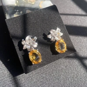 Pendientes hechos a mano de plata 925 natural amarillo cristal citrino estilo primavera Reiki - Imagen 1 de 7