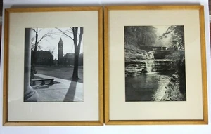 Pair Vintage c. 1940s Ithaca NY Framed Photographs Cornell Quad Buttermilk Falls - Picture 1 of 11