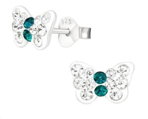 Children's Sterling Silver 925 Butterfly Ear Studs with Crystal
