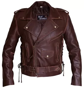 Retro Vintage Distressed braun Biker Brando Motorrad Echtlederjacke - Bild 1 von 5