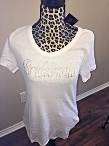 Damas XL Camisa Dama de honor Camiseta Blanca Plata Estrás Boda Novia Nuevo Regalo - Imagen 1 de 5