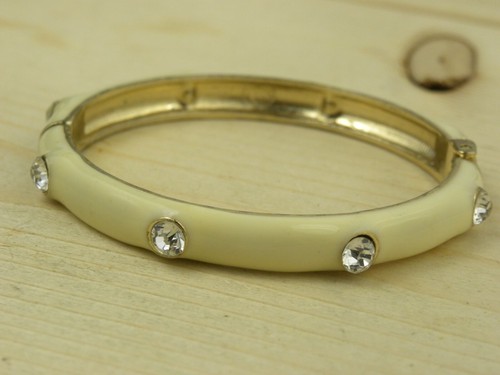 OFF WHITE Bracciale Cerniera Smaltata Crema Tono Oro Metallo Strass Bianco Off White