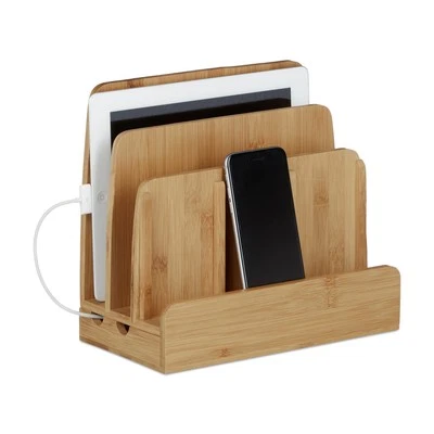 Ladestation Dockingstation Holz Smartphone Organizer 5 Fächer Kabelbox 3 Ablagen - Bild 1 von 4