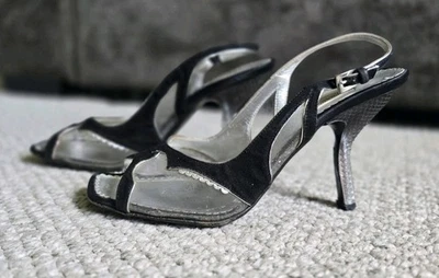 90s Y2K Vintage Prada Slingback Clear And Black Lucite Heels 37.5 - Image 1 of 4