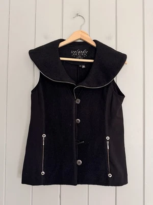 Icelandic Design Vest M Medium Black Boiled Wool Scandinavian Shawl Collar - Image 1 of 4