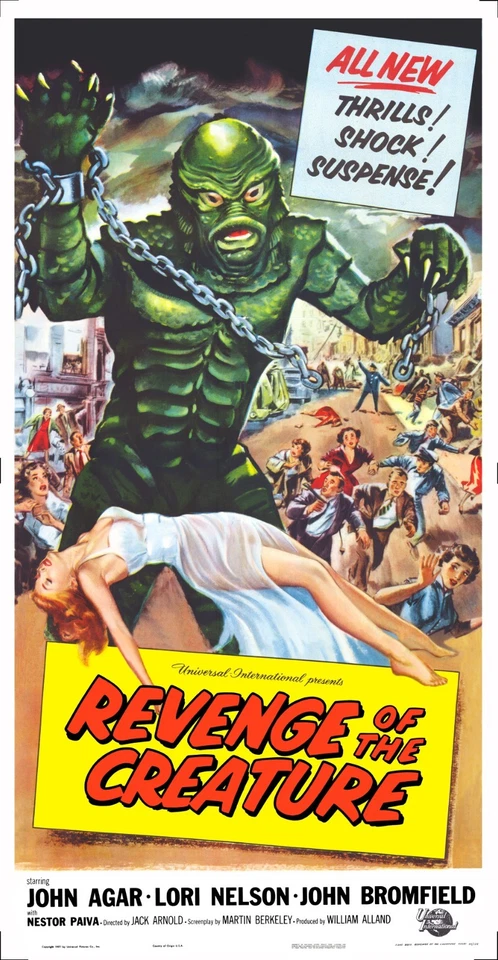 REVENGE OF THE CREATURE (1955) 41"x79" - raro!  ENORME pôster de filme de ficção científica/horror! - Imagem 1 de 4