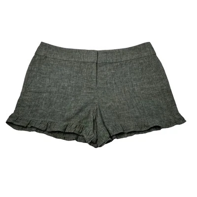 阁楼短裤女式尺寸 4,4 英寸短浅灰色亚麻混纺荷叶边下摆中腰  — 第 1/4 张图片