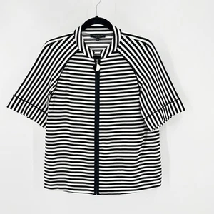 Lafayette 148 black white full zip half sleeve office preppy jacket size M - Picture 1 of 8