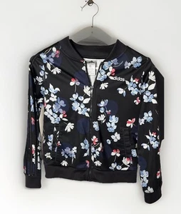Adidas Long Sleeve Sport Girl's Large (14) Full Zip Black & Floral Track Jacket - Picture 1 of 9