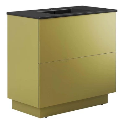 Tocador de baño moderno de madera Modway Quantum 36" en negro y dorado Foto 1 de 4