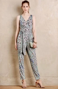 Elevenses Anthropologie Antilles Multicolor Geometric Tie Waist Jumpsuit Size XS - Picture 1 of 19