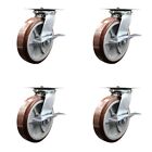 8 Inch Heavy Duty Polyurethane Caster Set With Roller Bearings And Brakes Scc