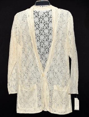 Blazer Evan Picone Floral Cor Marfim Renda Feminino Botão Único Tamanho P EUA NOVO COM ETIQUETAS - Imagem 1 de 4