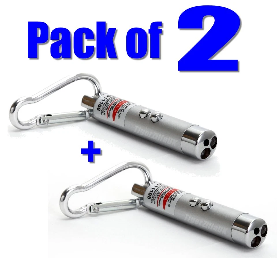 Pack of 2x Mini Laser Pointer Pens+LED Torch+Money Checker 3-in-1 Cat Dog Toys - Image 1 of 4