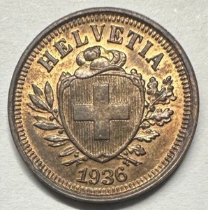 1936 Switzerland 1 Rappen, UNC/BU RB - Picture 1 of 2