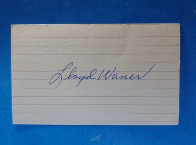LLOYD WANER AUTOGRAPHED INDEX CARD BASEBALL HOF  - Image 1 of 3