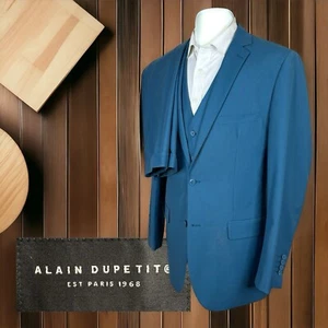 Traje de 3 piezas Alain Dupetit para hombre 40L 34x31 azul verde liso - Imagen 1 de 17