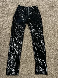 Shein Fake Leather Pants Woman’s M Black Wet Look Polyester Blend Biker B29 - Picture 1 of 4