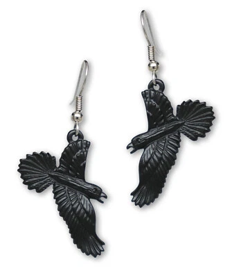 Gothic Black Raven Black Crow Dangle Earrings #1053 - Image 1 of 4